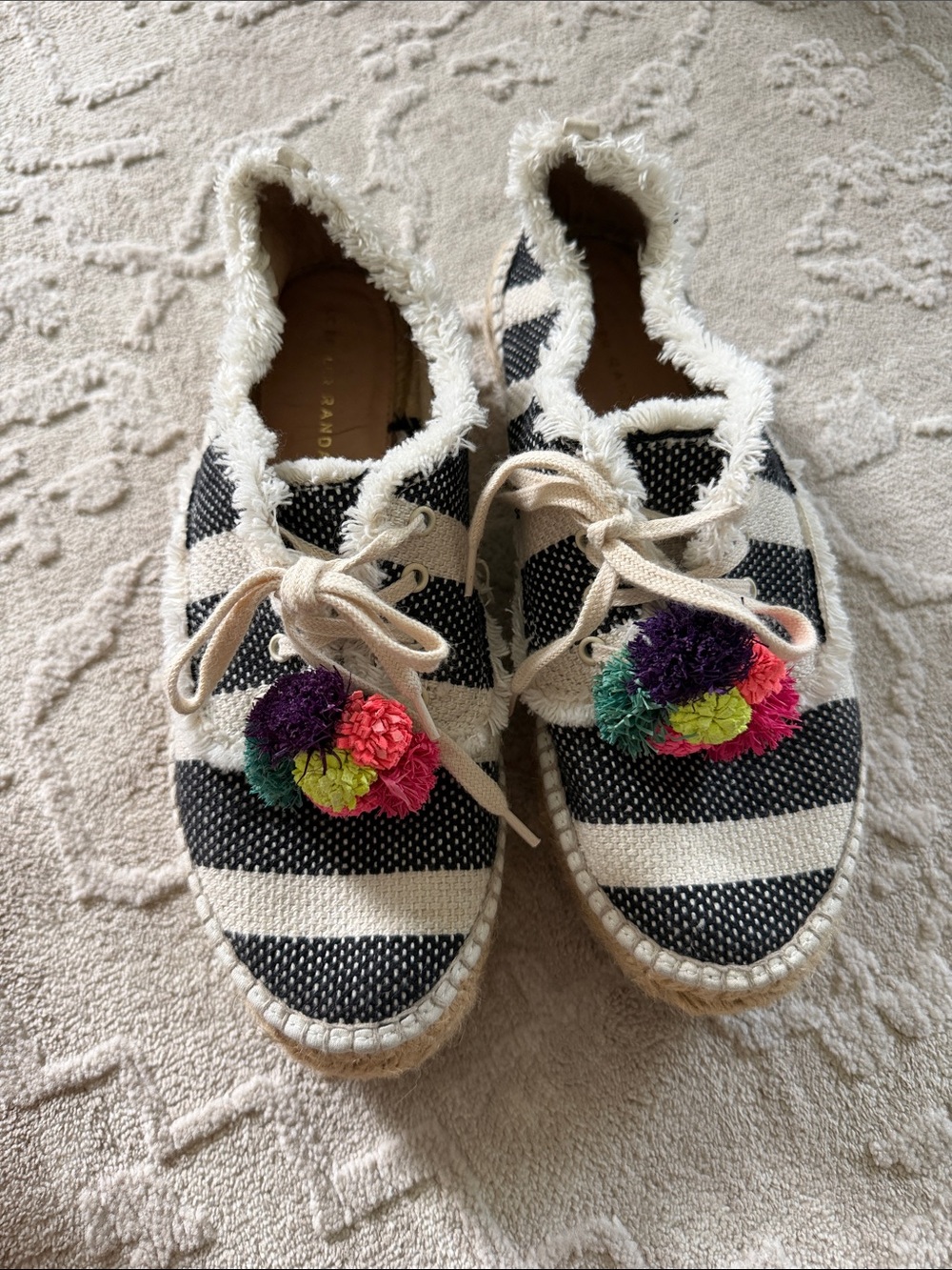 Loeffler Randall Black & White Striped Pom-Pom Espadrille Sneakers